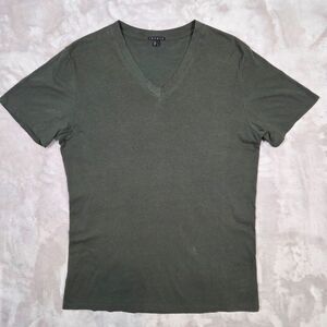 Theory Pima Cotton V-Neck T-Shirt Mens L Forest Green Peru Minimalist Luxury
